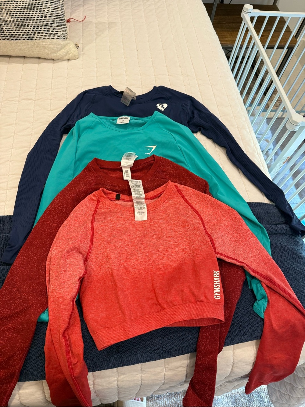 Multiple long sleeve crops